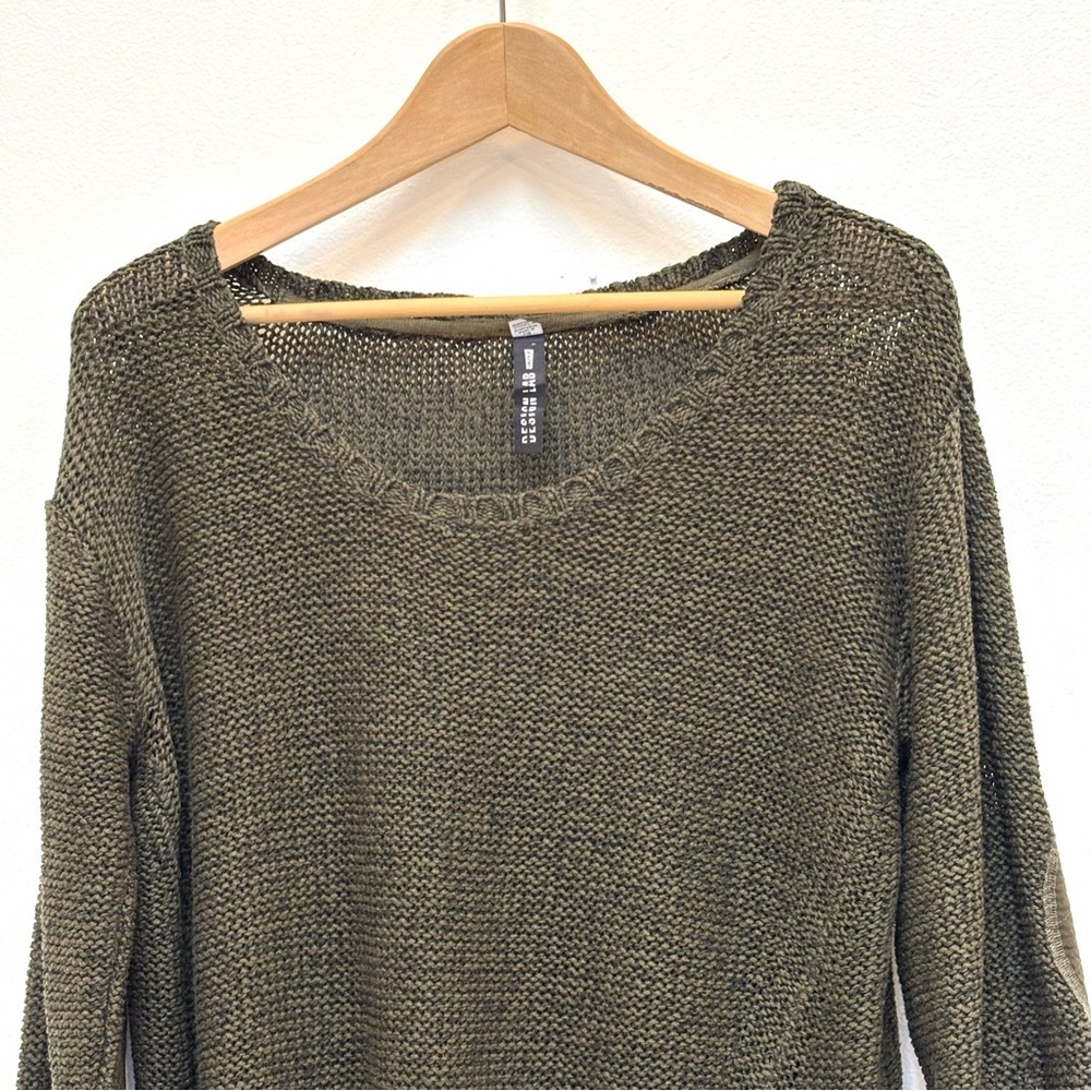 Lord & Taylor Design Lab Elbow Patch Sweater Academia Olive Green Marled Yarn L - Picture 3 of 9